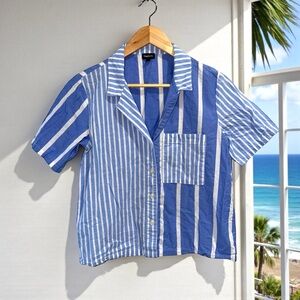 Gap Body Women’s Coastal Striped Cotton Button Down Sleep Shirt Size Small